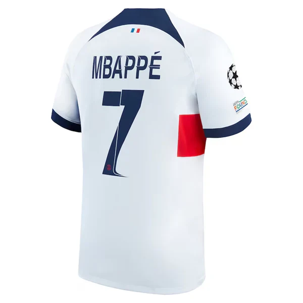 Paris Saint-Germain Kylian Mbappé Away Jersey w/ Champions League Patches 23/24 (White/Midnight Navy)