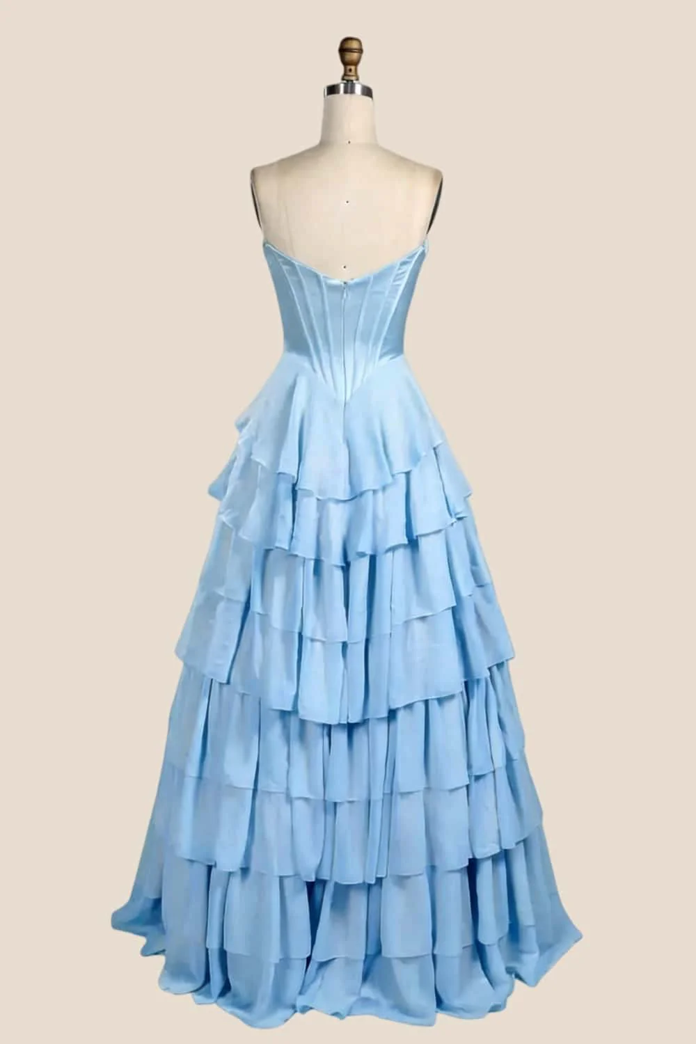 Light Blue Corset Chiffon Tiered Formal Gown