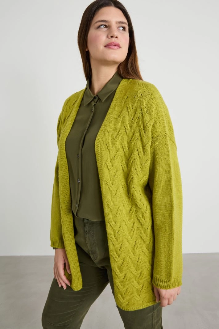 Cable-knit cardigan - LIME