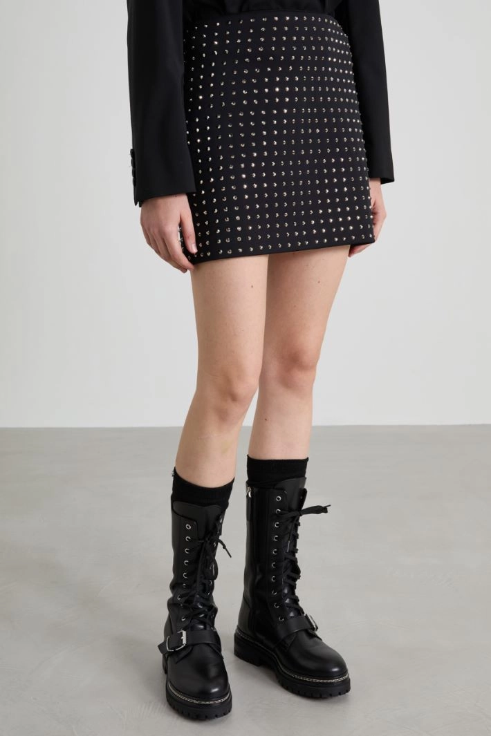 Jersey skirt with rhinestones - BLACK