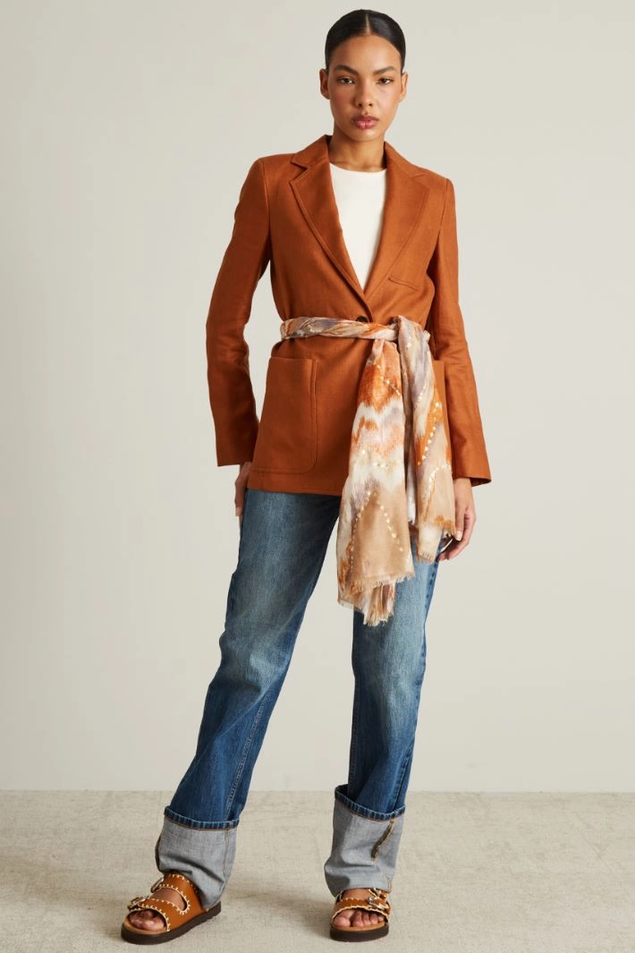 Lurex motif scarf - BEIGE ORANGE