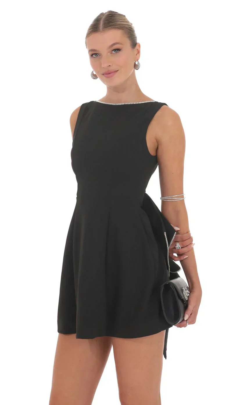 Attachable Rhinestone Fishtail Dress in Black
