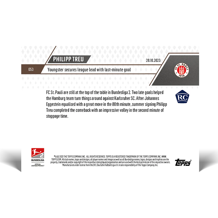 Topps UK - Philipp Treu - Youngster secures league lead with last-minute goal - Bundesliga TOPPS NOW® Card #53