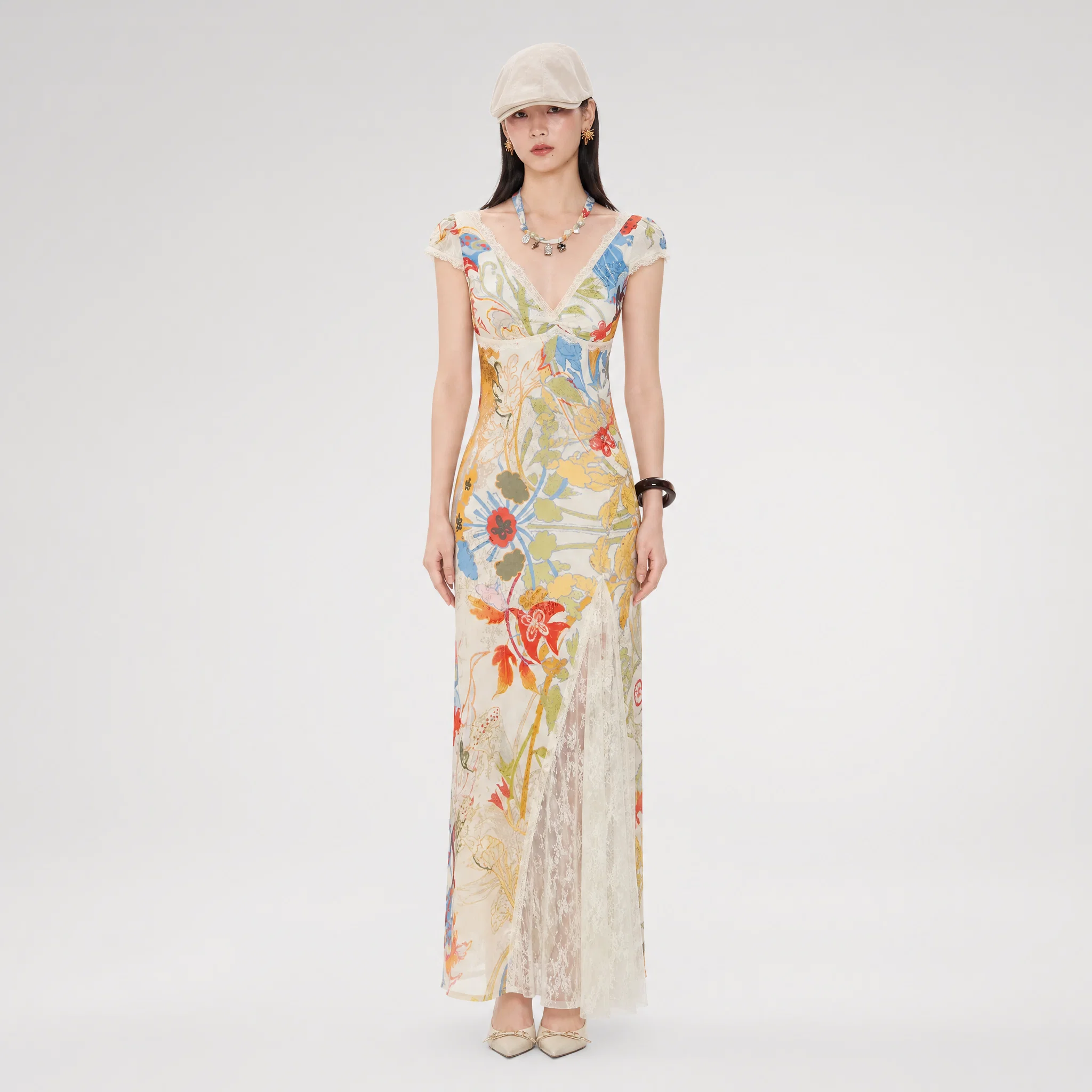 Gold Embroidered Lace Tea Dress
