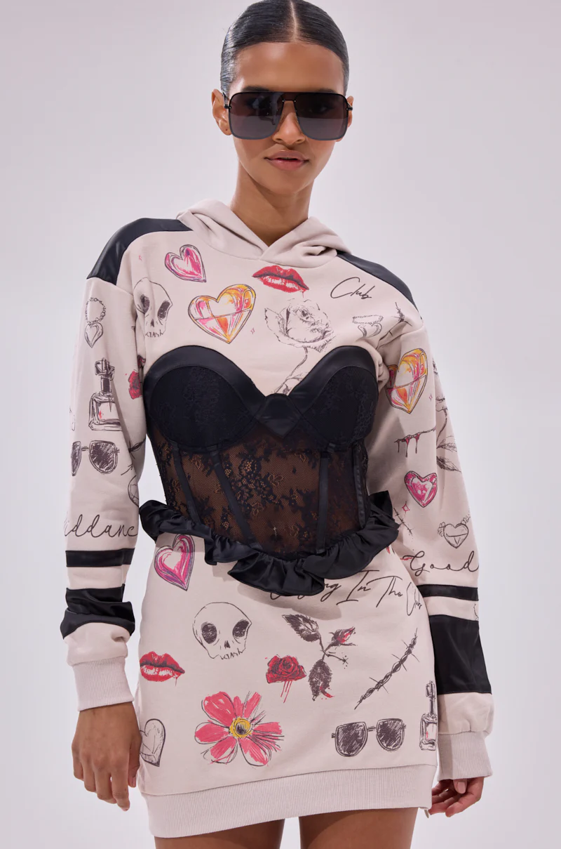 Snatch Me Up Corset Sweatshirt Dress