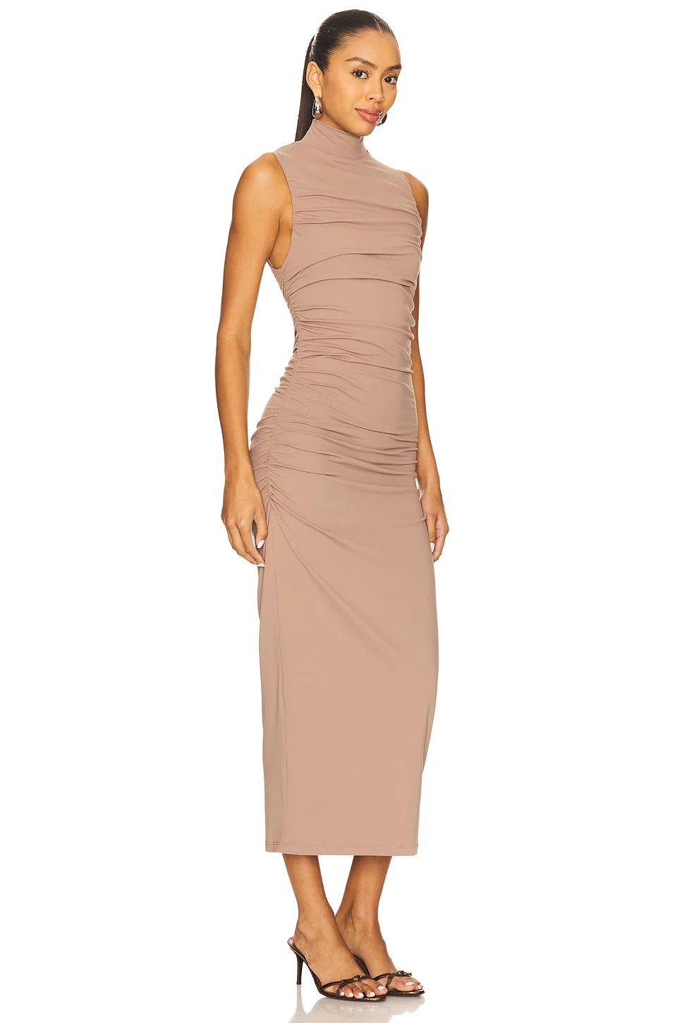 Gathered Mock Neck Sleeveless Dress