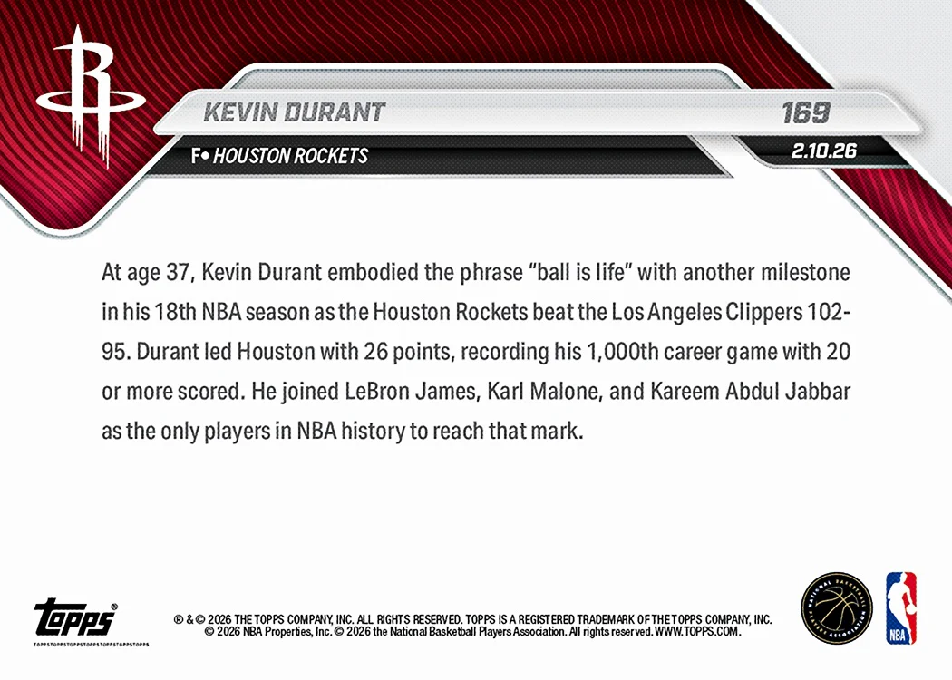 Kevin Durant - 2025-26 NBA Topps NOW® - Card 169 - PR: 665