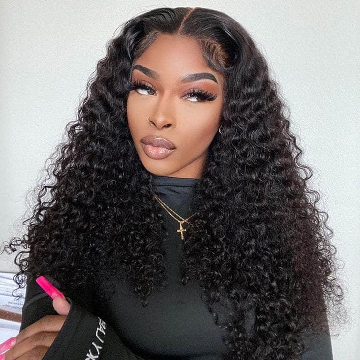 Ophirawig 5x5 Lace Closure Deep Wave Wig Realistic Hairline Natural Black 100% human hair wig