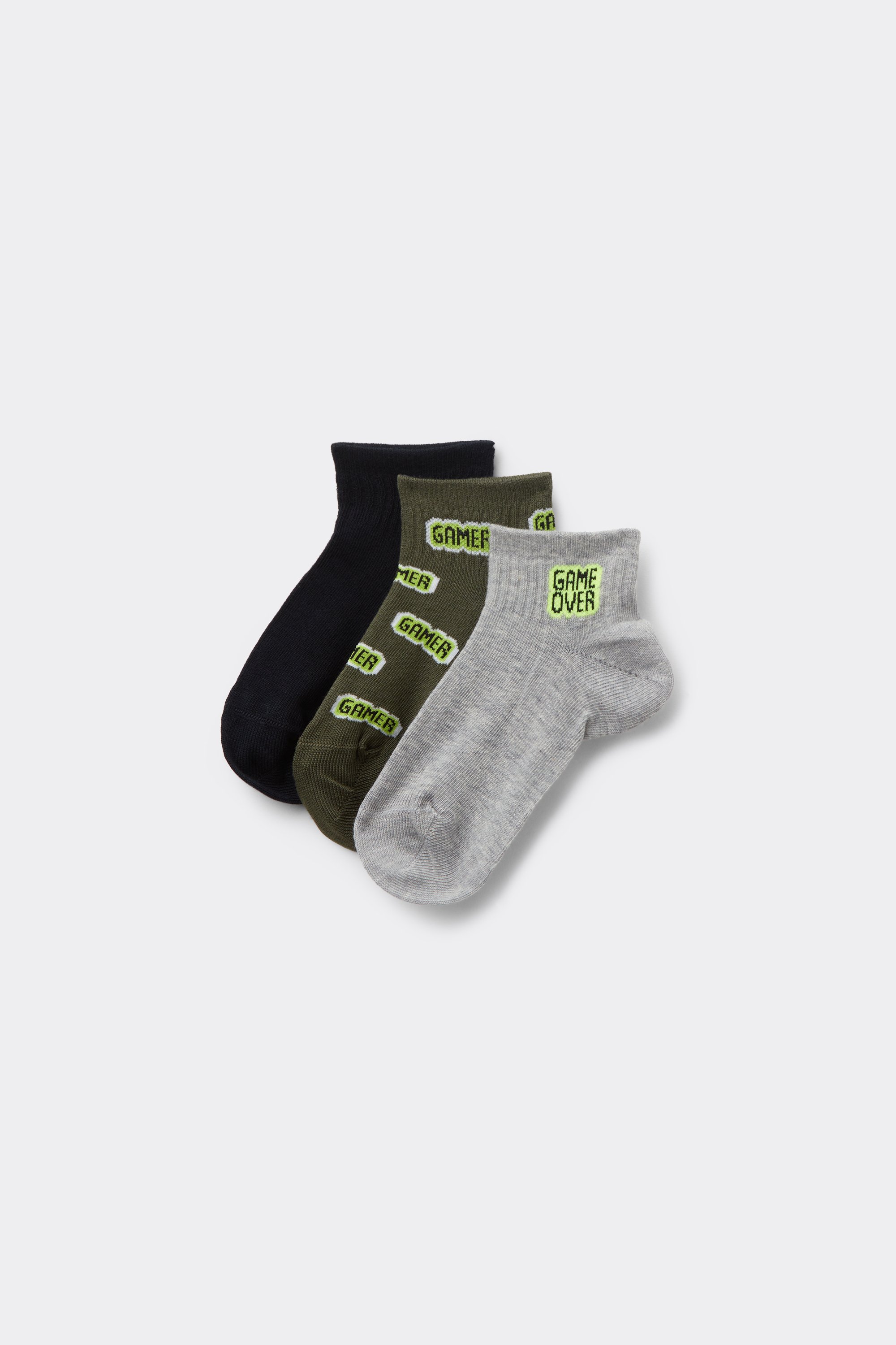 3 Pairs of Boys’ Very Short Patterned Socks in Ribbed Cotton