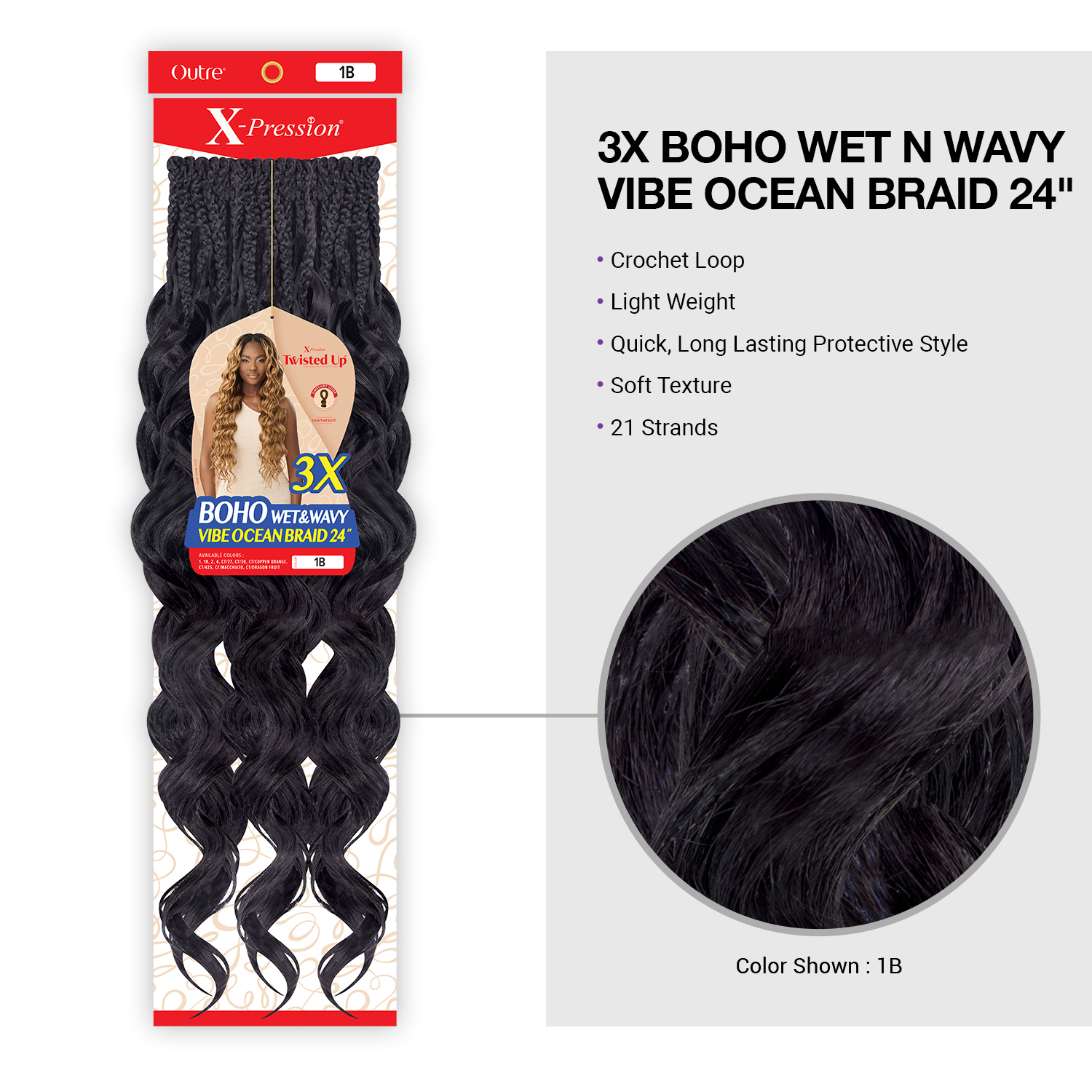 Outre Crochet Braids X-Pression Twisted Up 3X Boho Wet N Wavy Vibe Ocean Braid 24