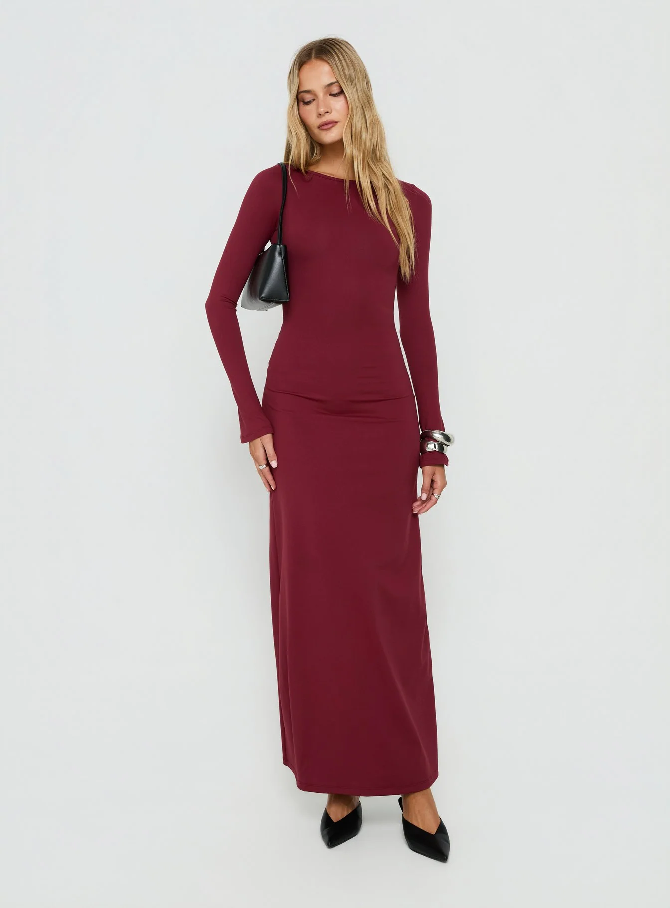 Henrieta Lace Up Maxi Dress Burgundy