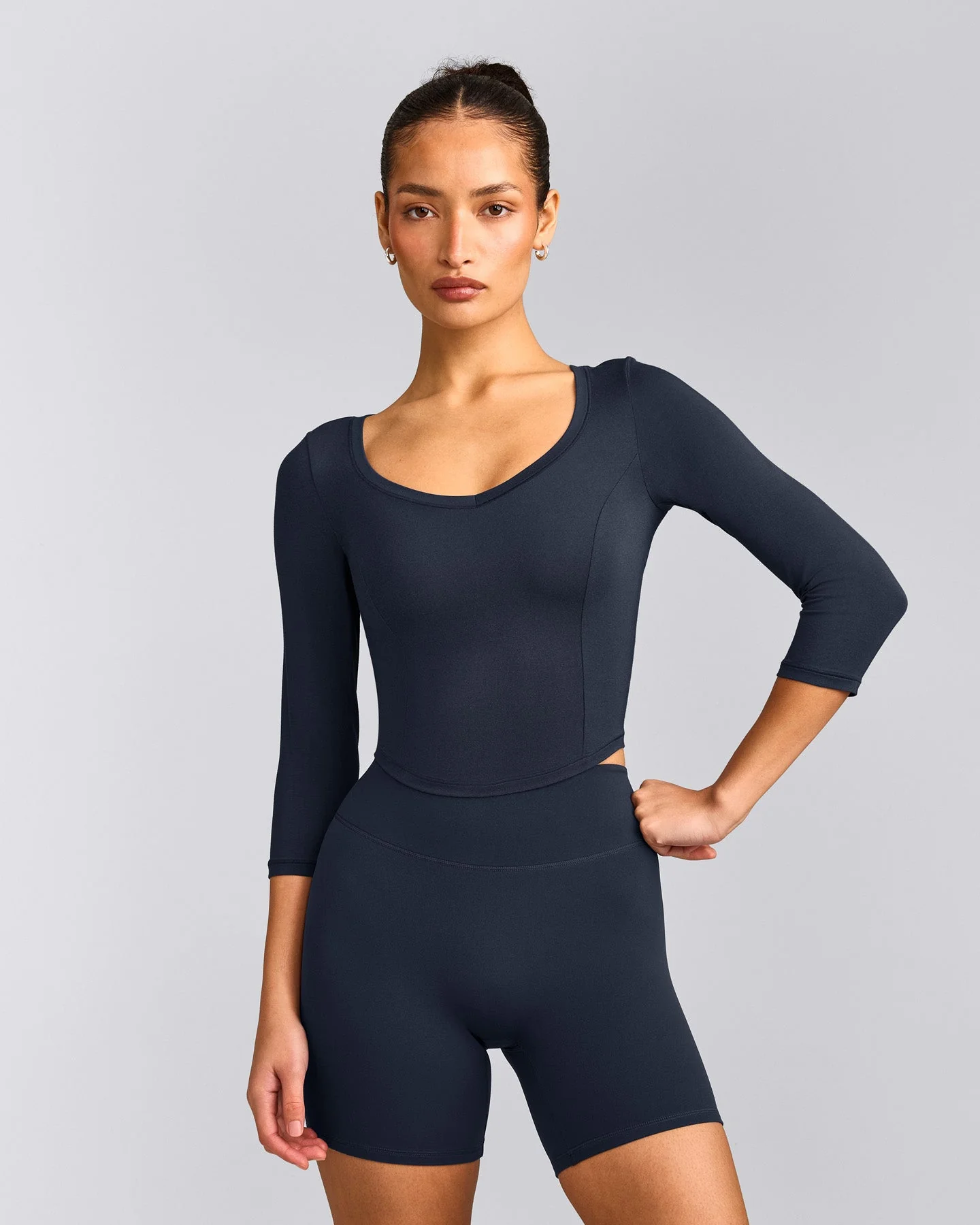 Mellow™ Motion Wide V Neck 3/4 Length Sleeve Mid Top | True Blue