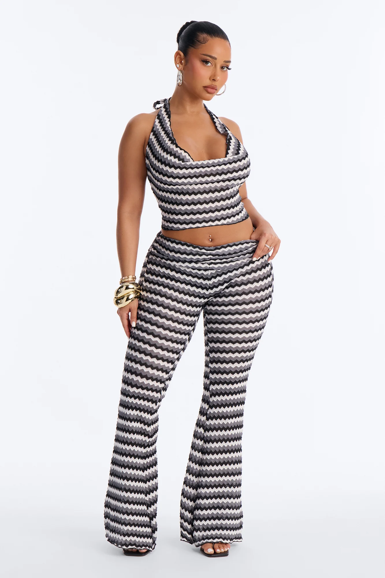Retro Wave Crochet Rhinestone 4 Piece Bikini Pants Set - Black/combo