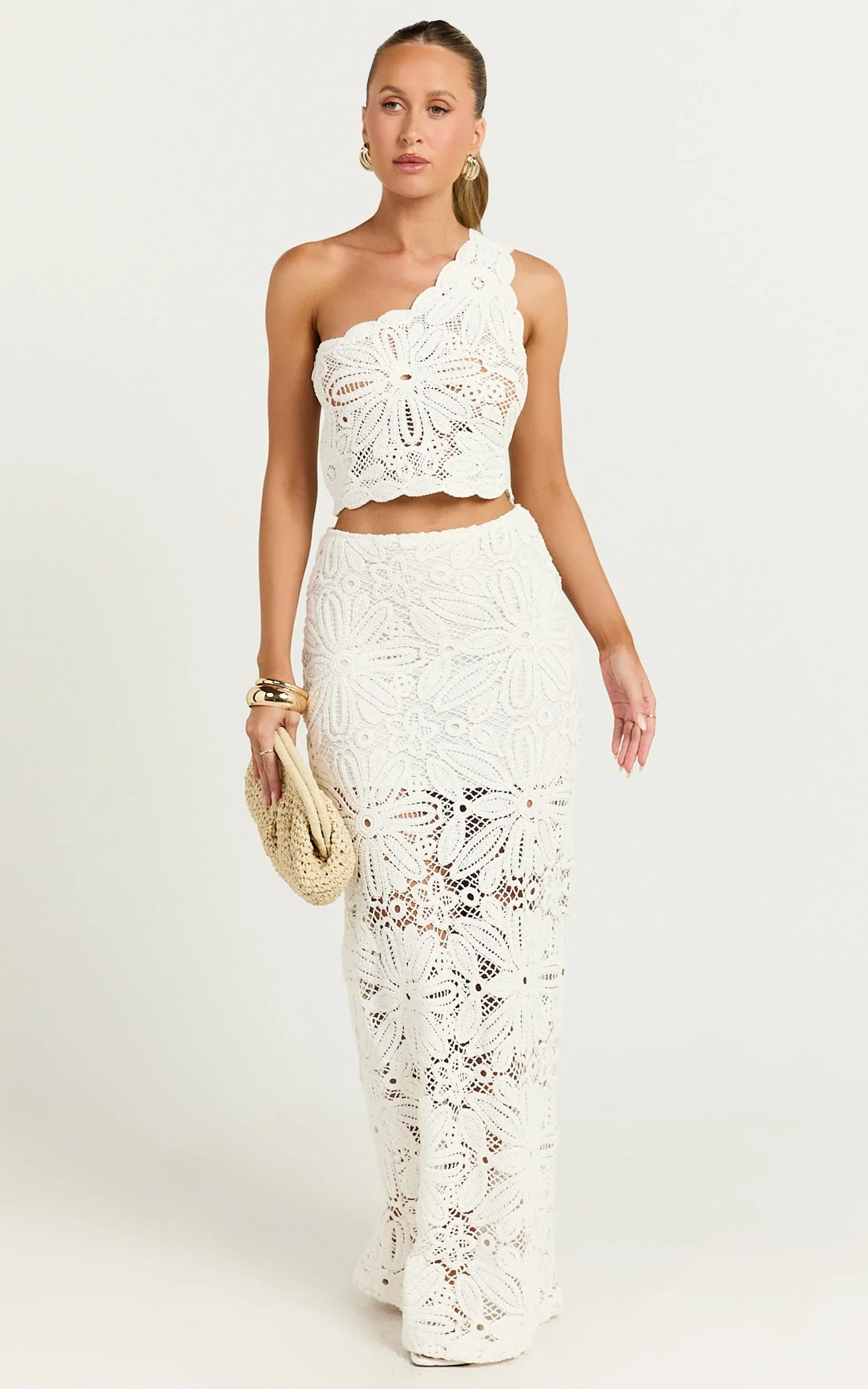 Charlene Maxi Skirt - Crochet Fit And Flare Skirt in White