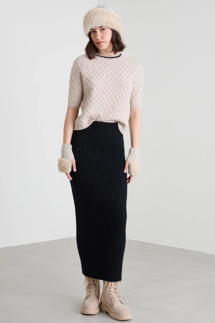 Wool and cashmere knit skirt - BLACK