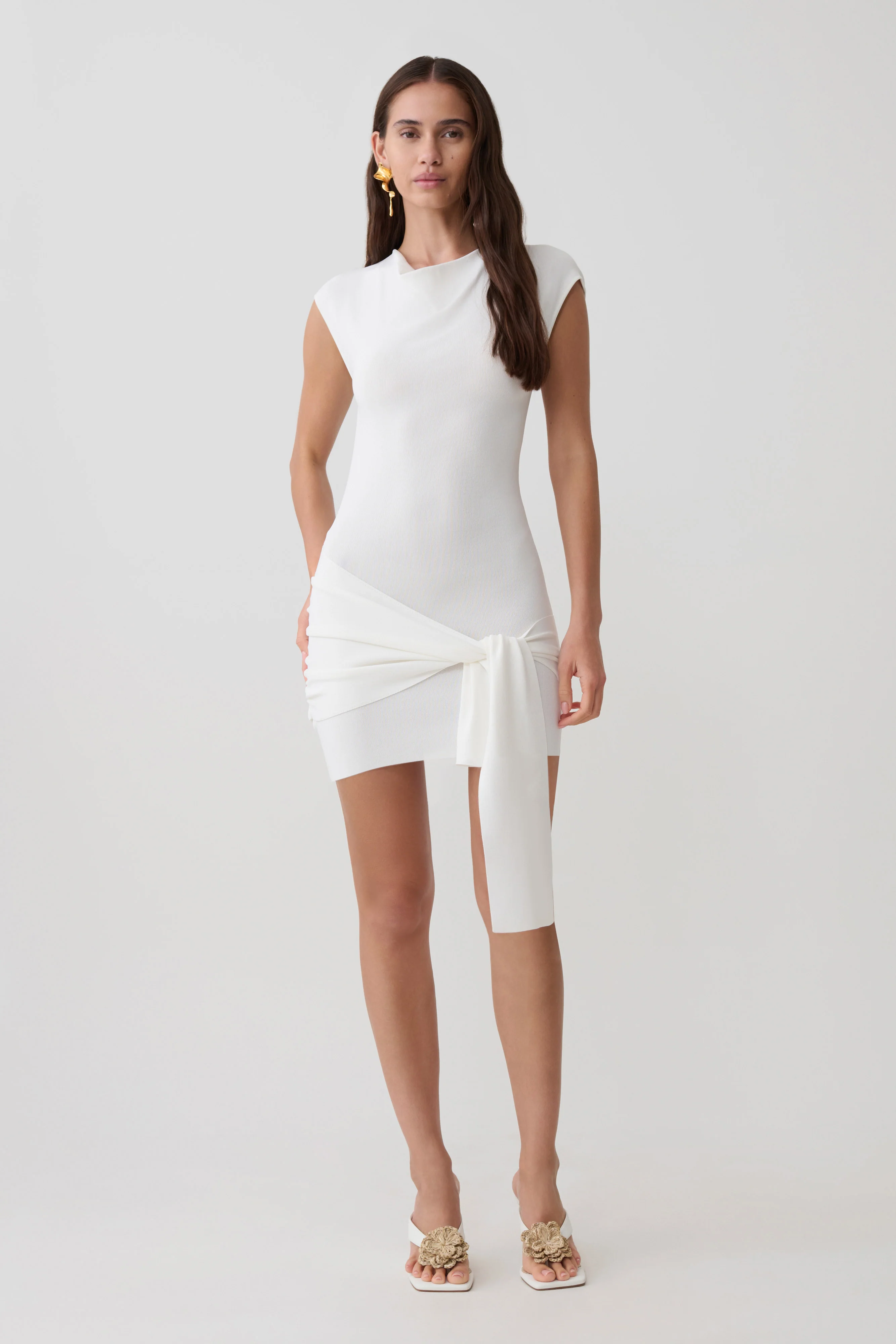 Freida Knit Mini Dress With Sash - Ivory