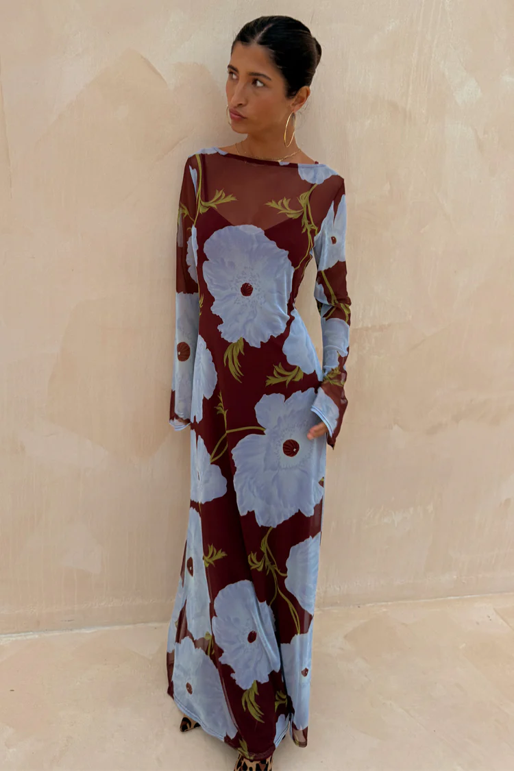 Burgundy & Blue Poppy Aria Dress