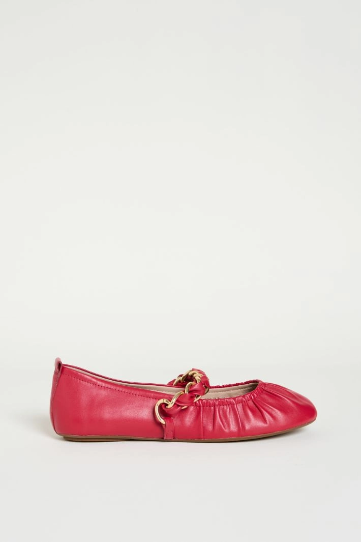 Chain-detail nappa leather ballet flats - RED
