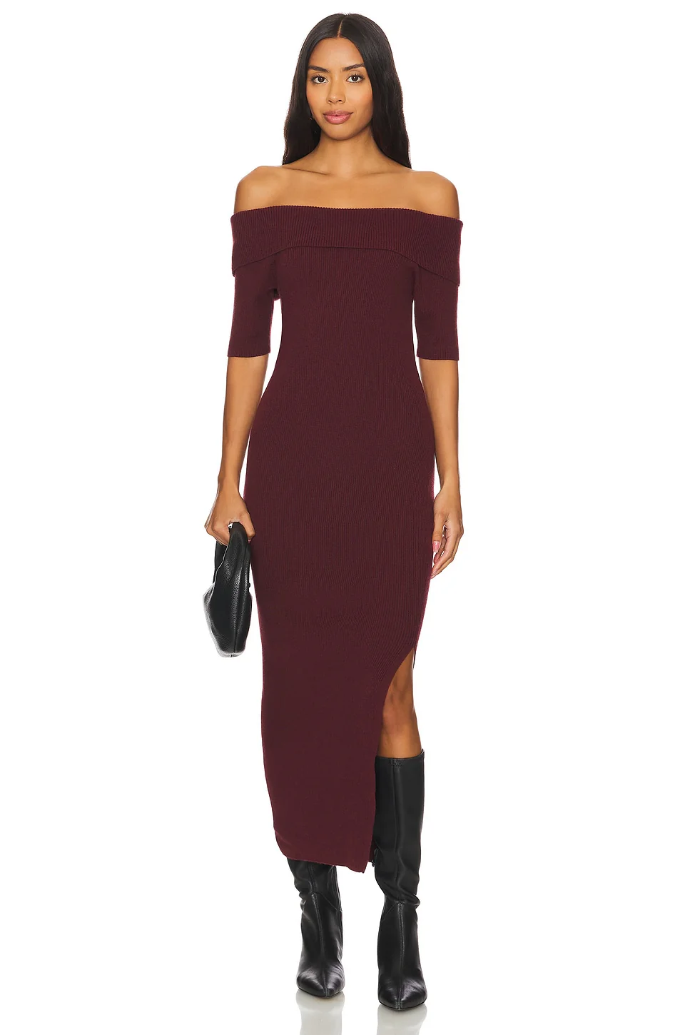 Jennifer Off Shoulder Midi Rib Dress