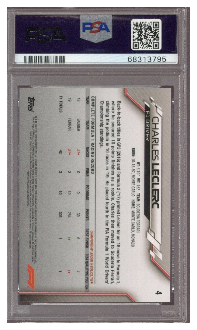 2020 Topps Chrome F1 Charles LeClerc Sapphire Portrait PSA 9