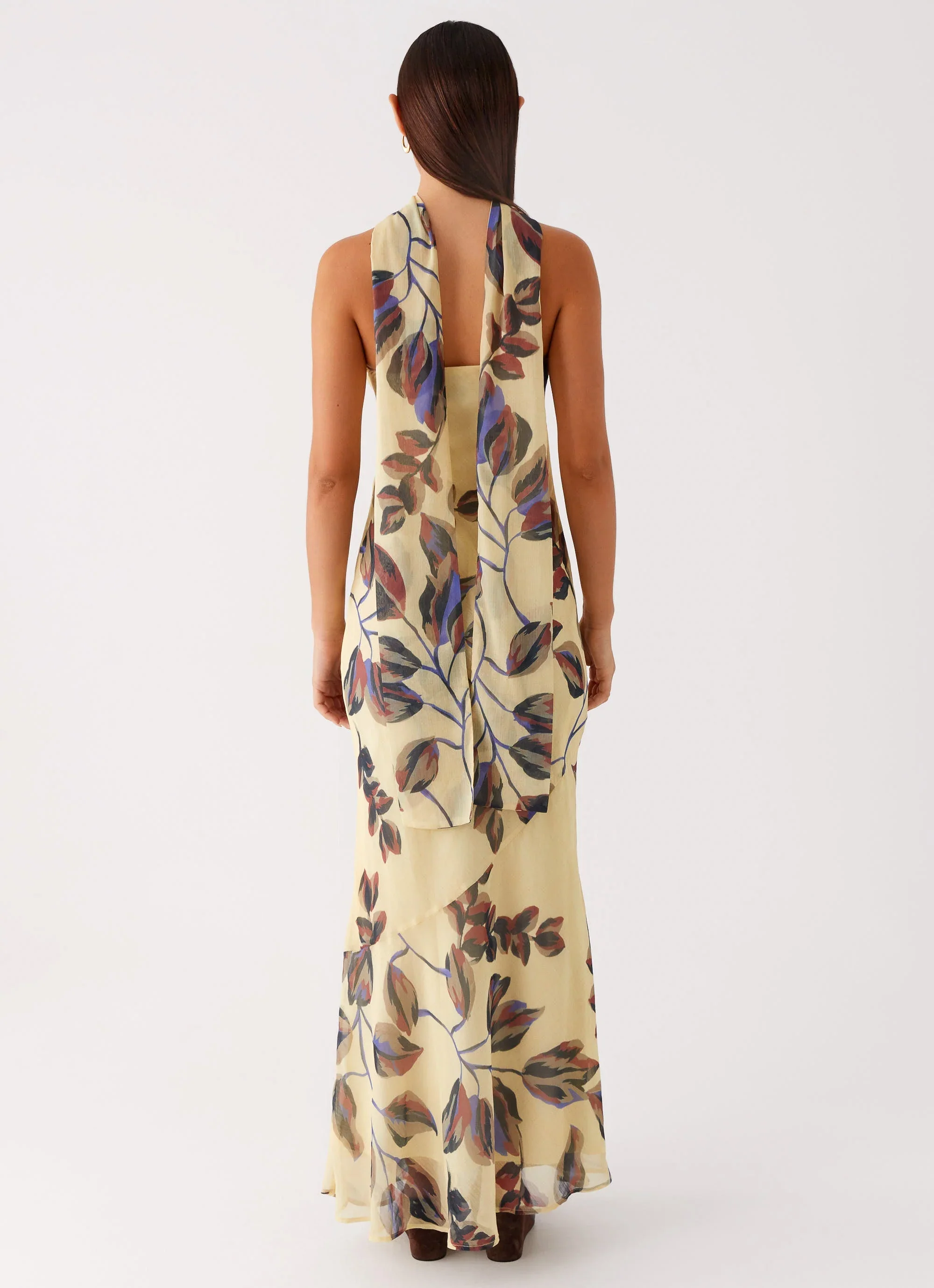 Under The Pagoda Maxi Dress - Buttercream Leaf Print