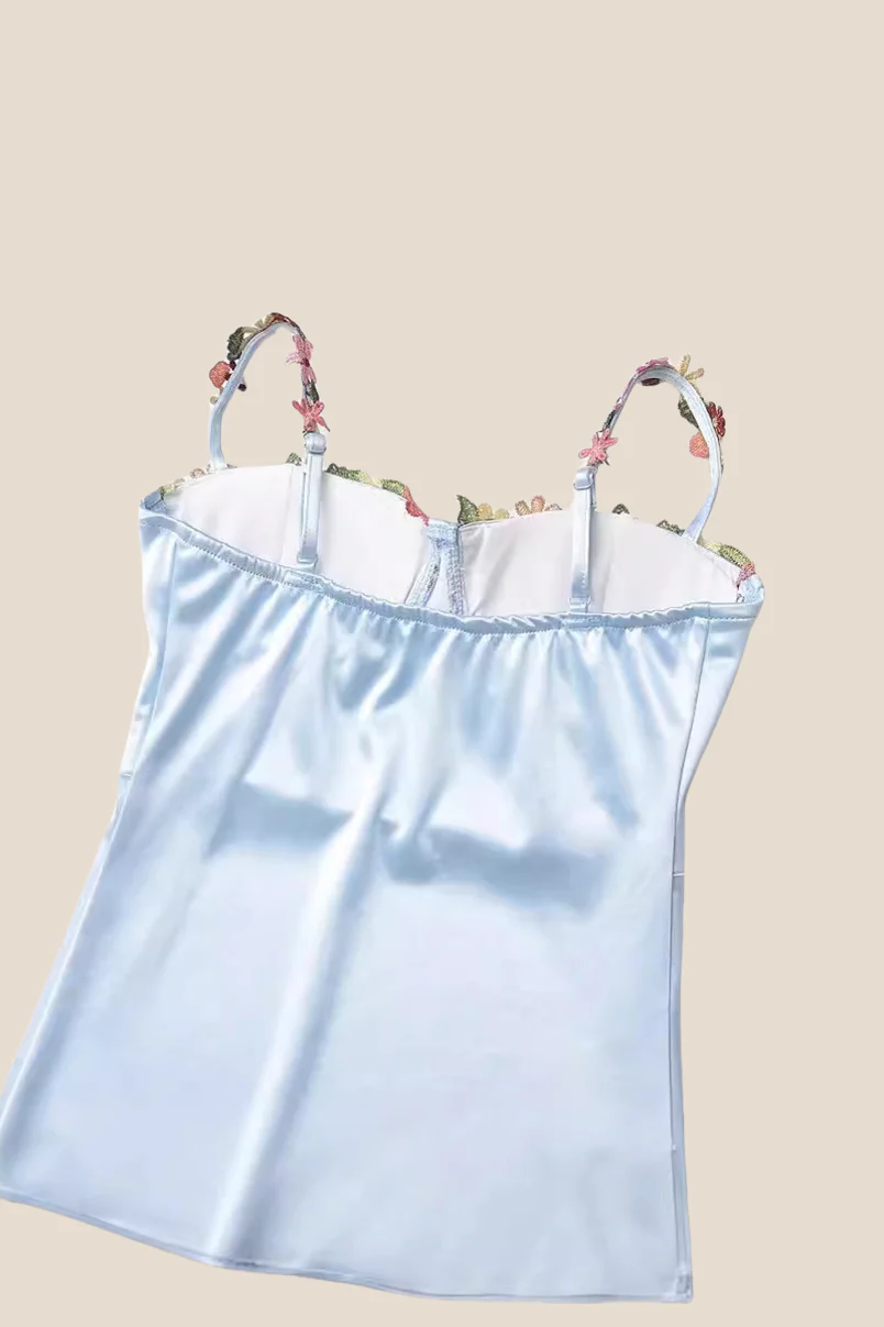 Spaghetti Straps Blue 3D Floral Mini Dress