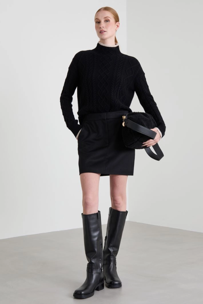 Camel drap mini skirt - BLACK