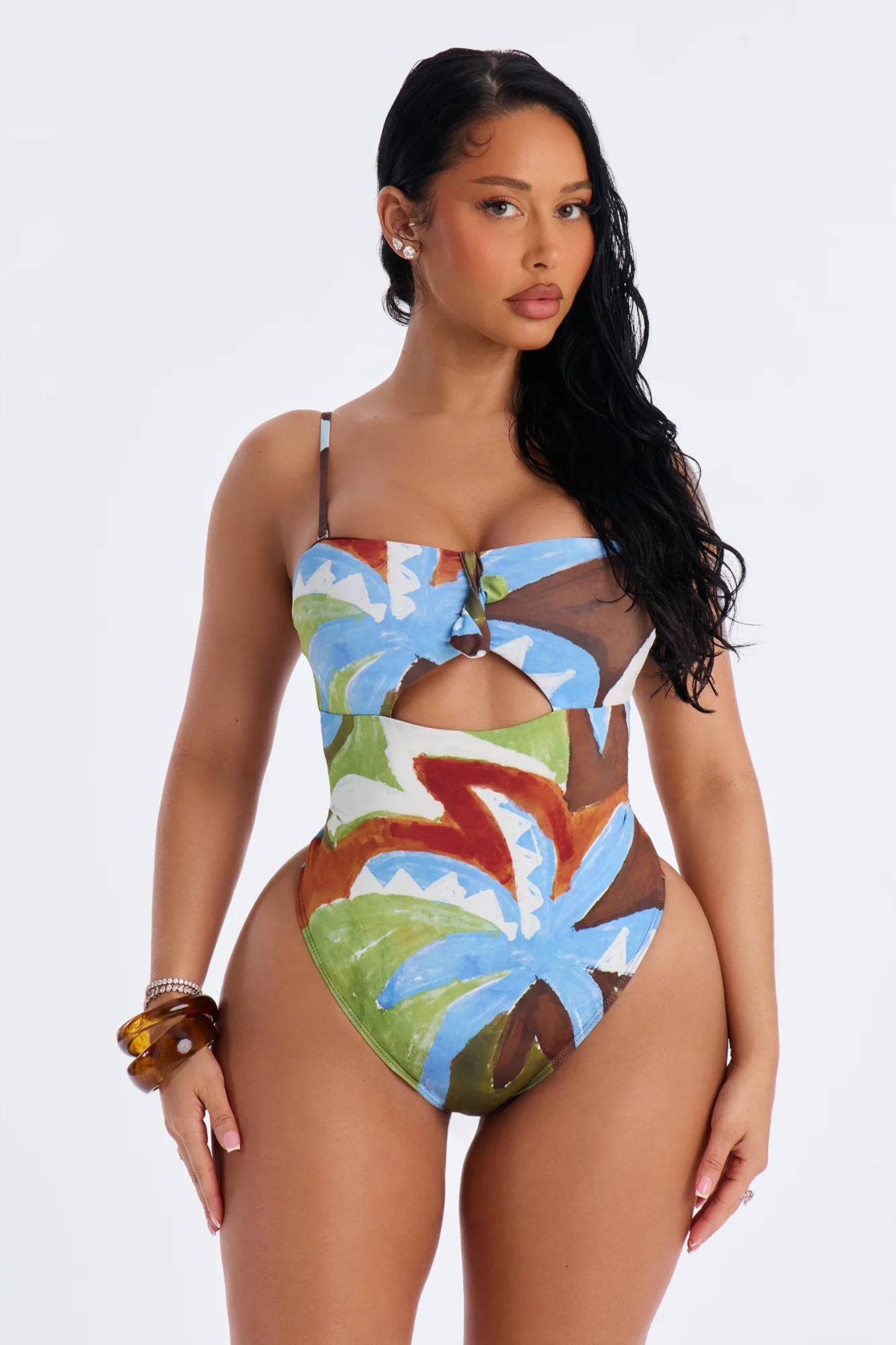 Sea You Never 1 Piece Tropical Strapless Swimsuit - Multi Color