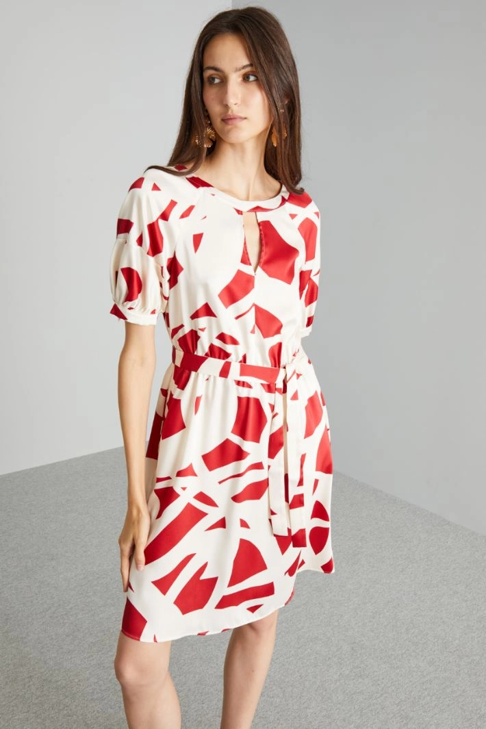 Balloon sleeve dress - RED WHITE
