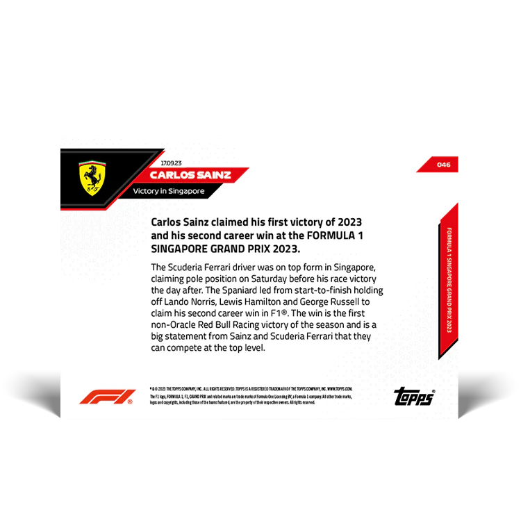 Topps UK - Carlos Sainz - Victory in Singapore - F1 TOPPS NOW® Card #46