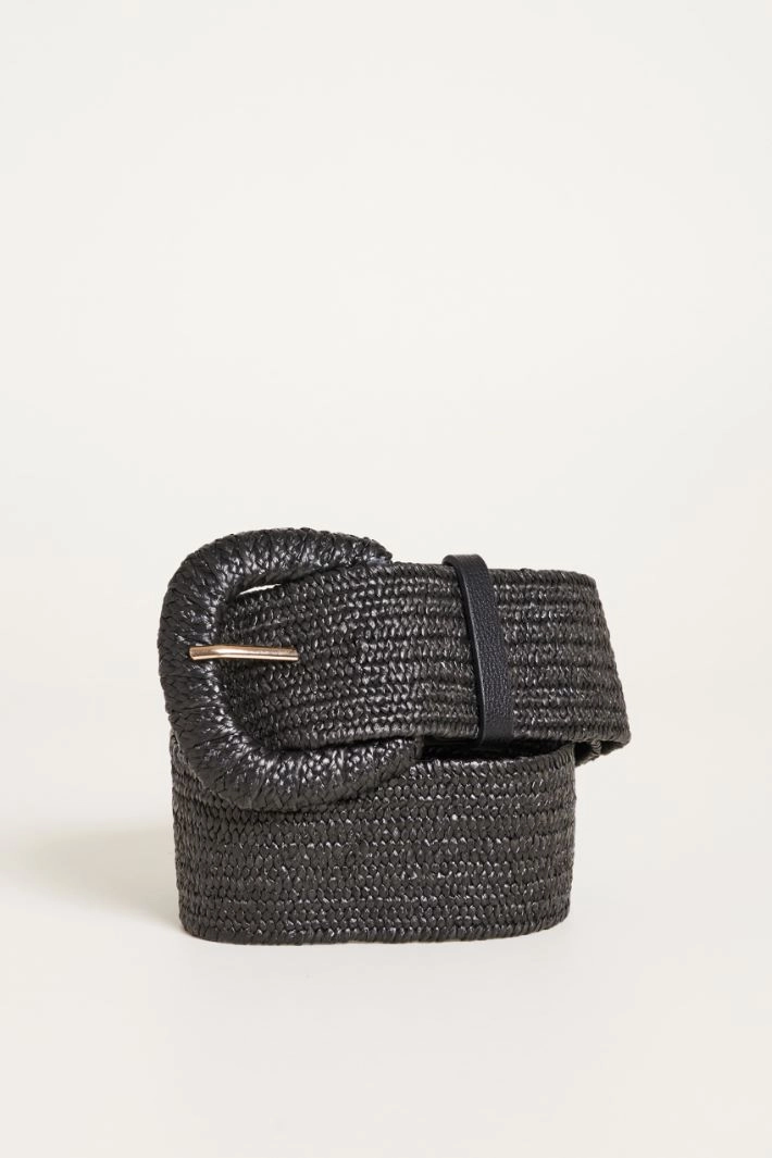 Wide raffia belt - BLACK
