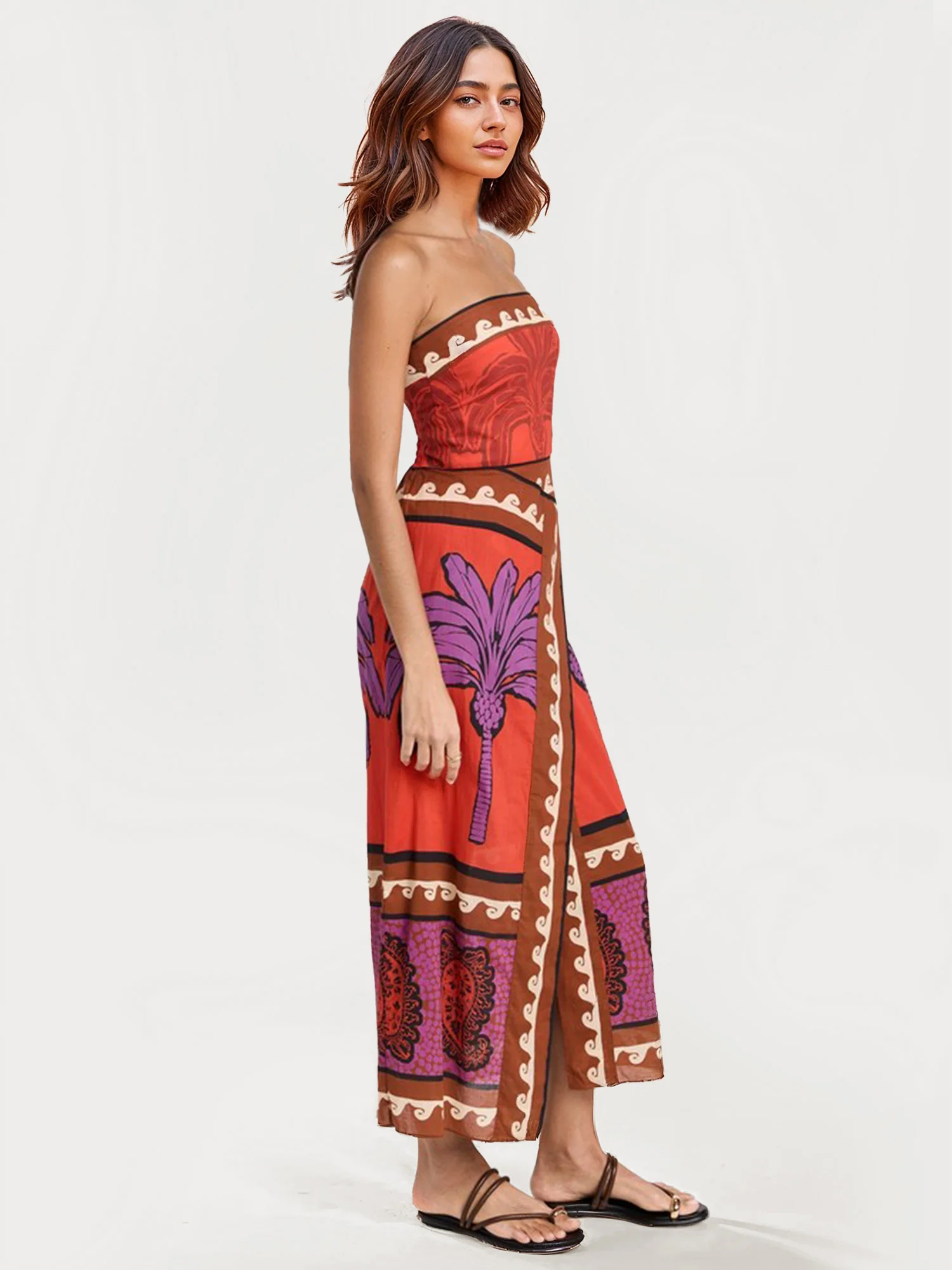 Strapless Bohemian Midi Dress