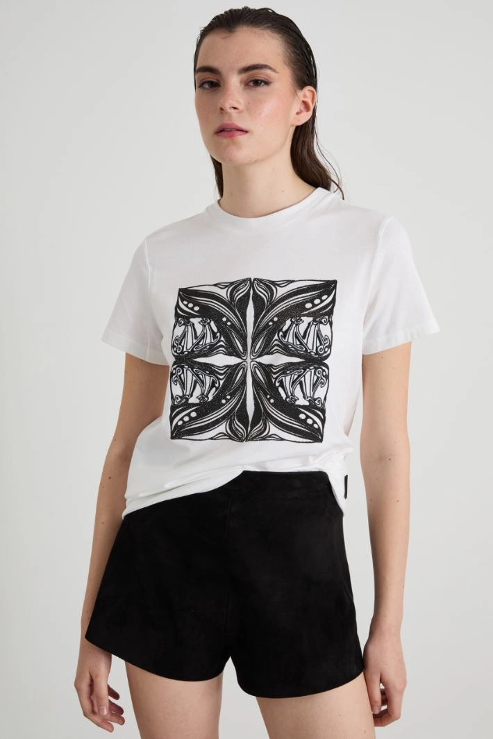 Jersey t-shirt with embroidery - WHITE