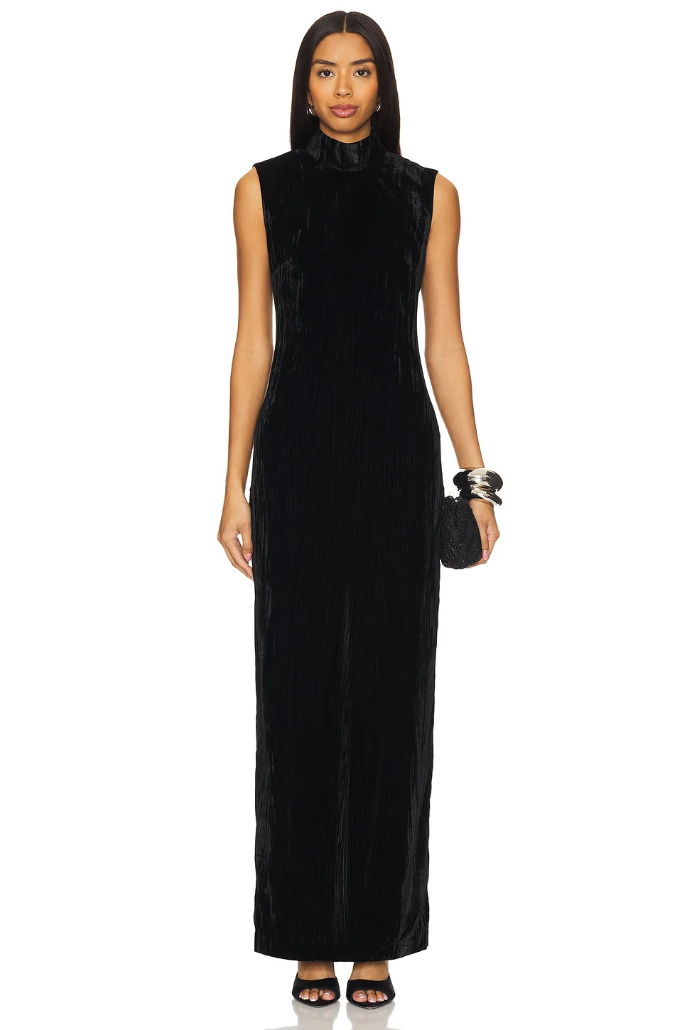 Crinkled Velvet Backless Dress