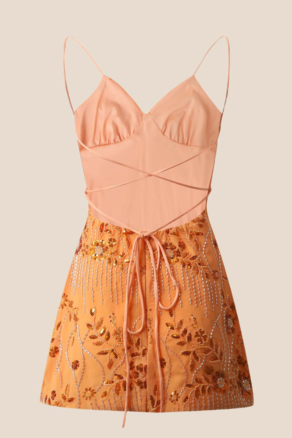 Orange Beaded Straps Fitted Mini Dress