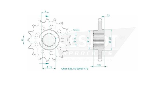 Esjot 17 teeth gearbox output pinionRef: Esjo00007A / 12122386
