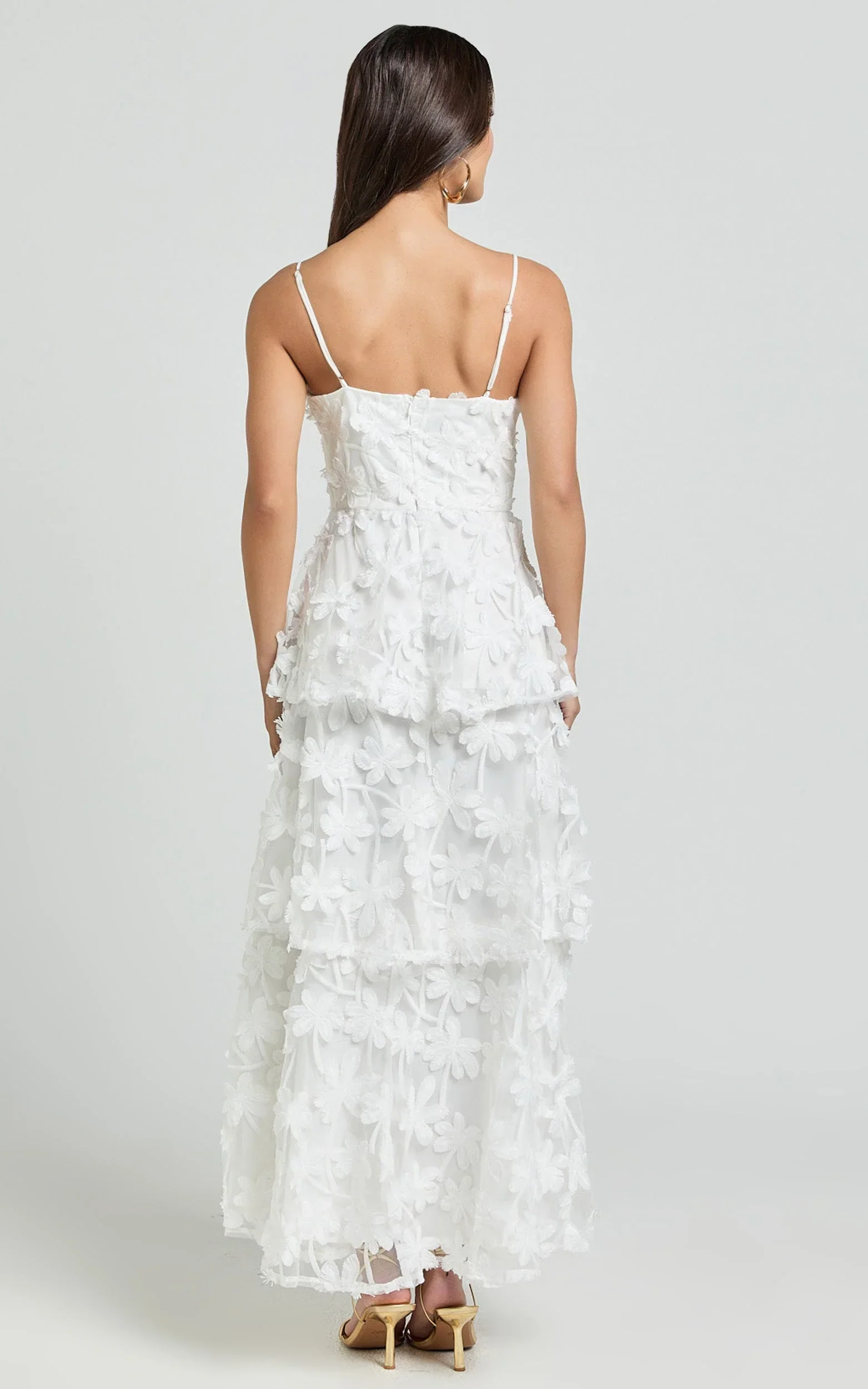 Cecilia Midi Dress - Strappy Straight Layered Dress in White