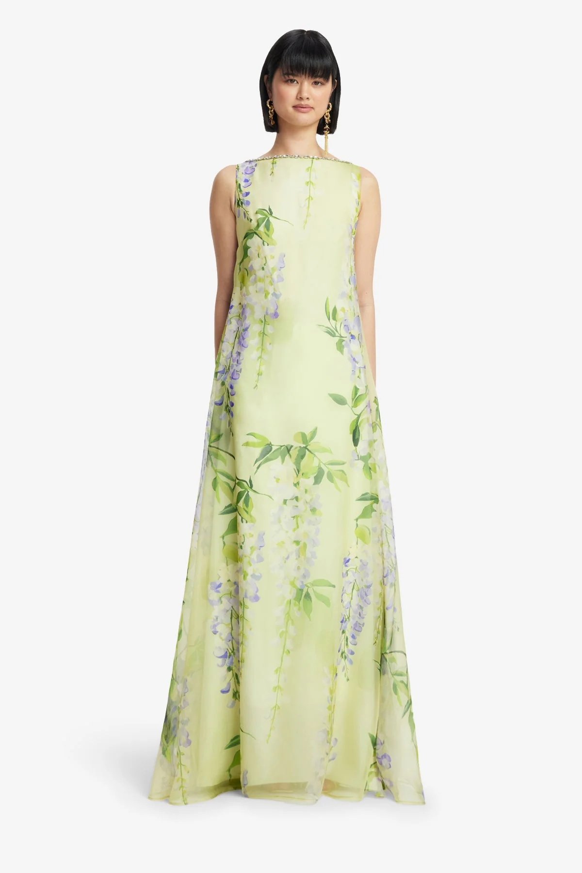 Yumei Embellished Open Back Gown - Wisteria Print