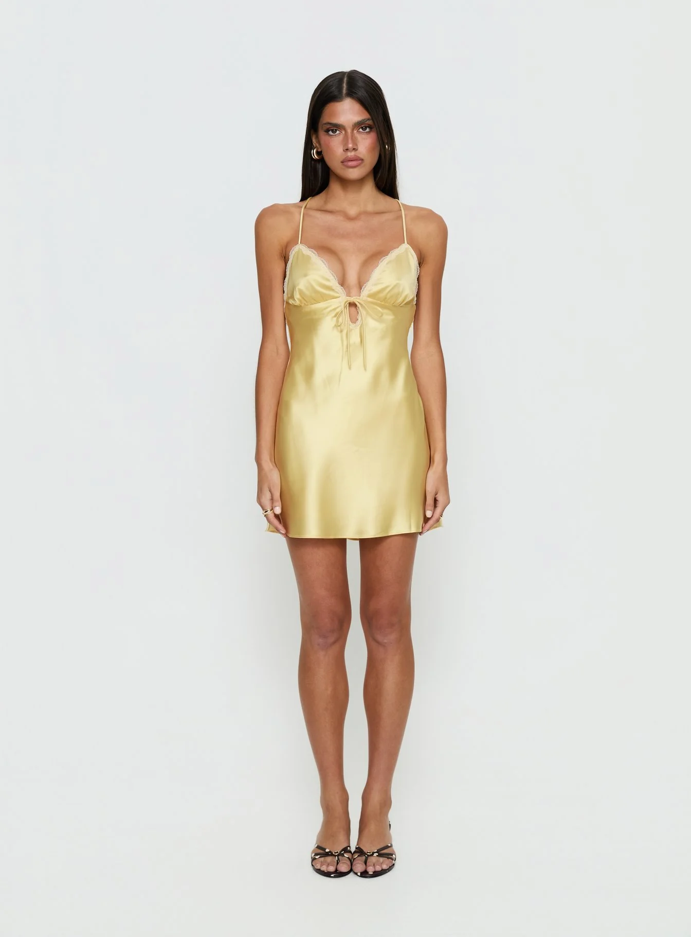 Jasminda Lace Trim Mini Dress Yellow