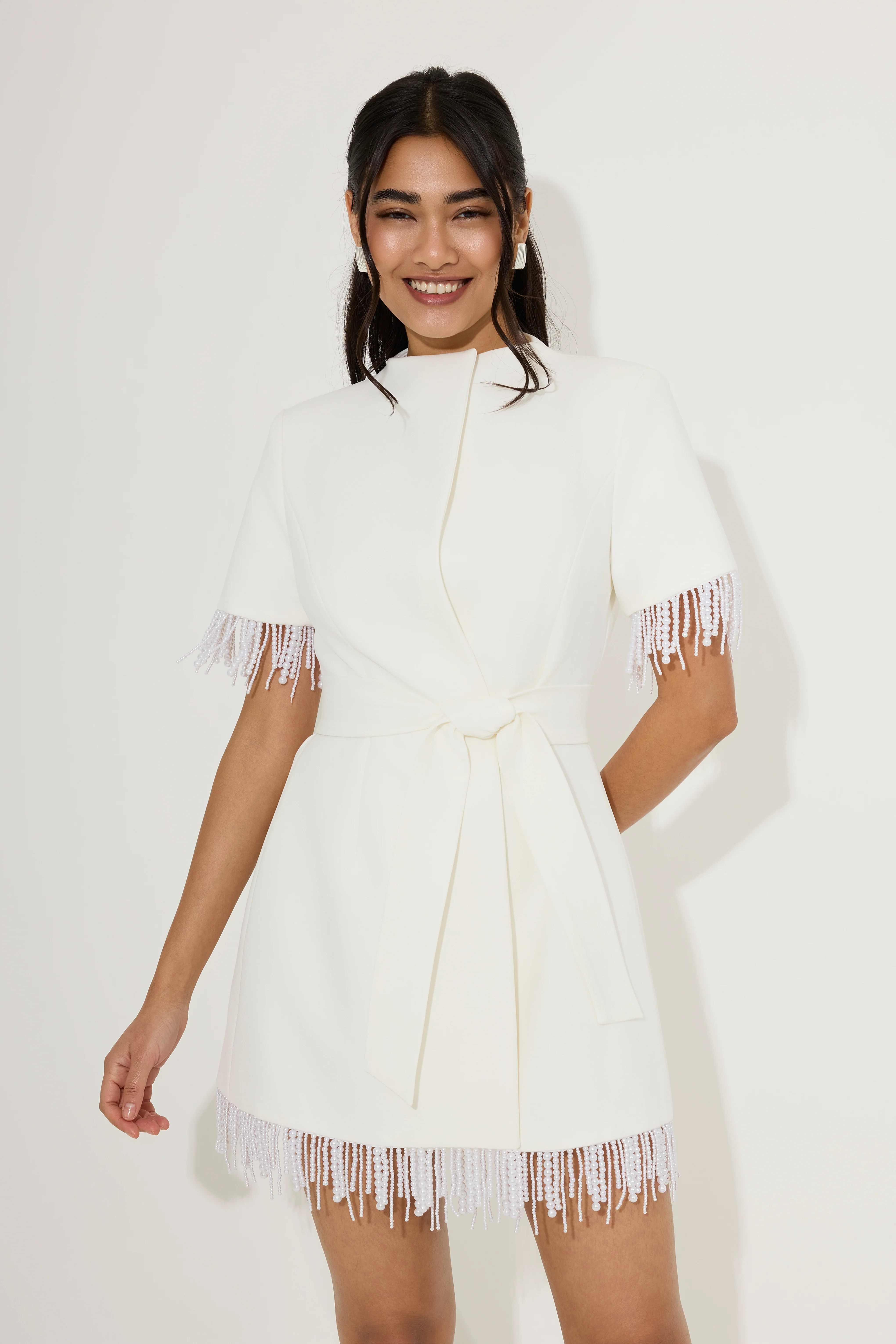 Pearl Trim Wrap Dress