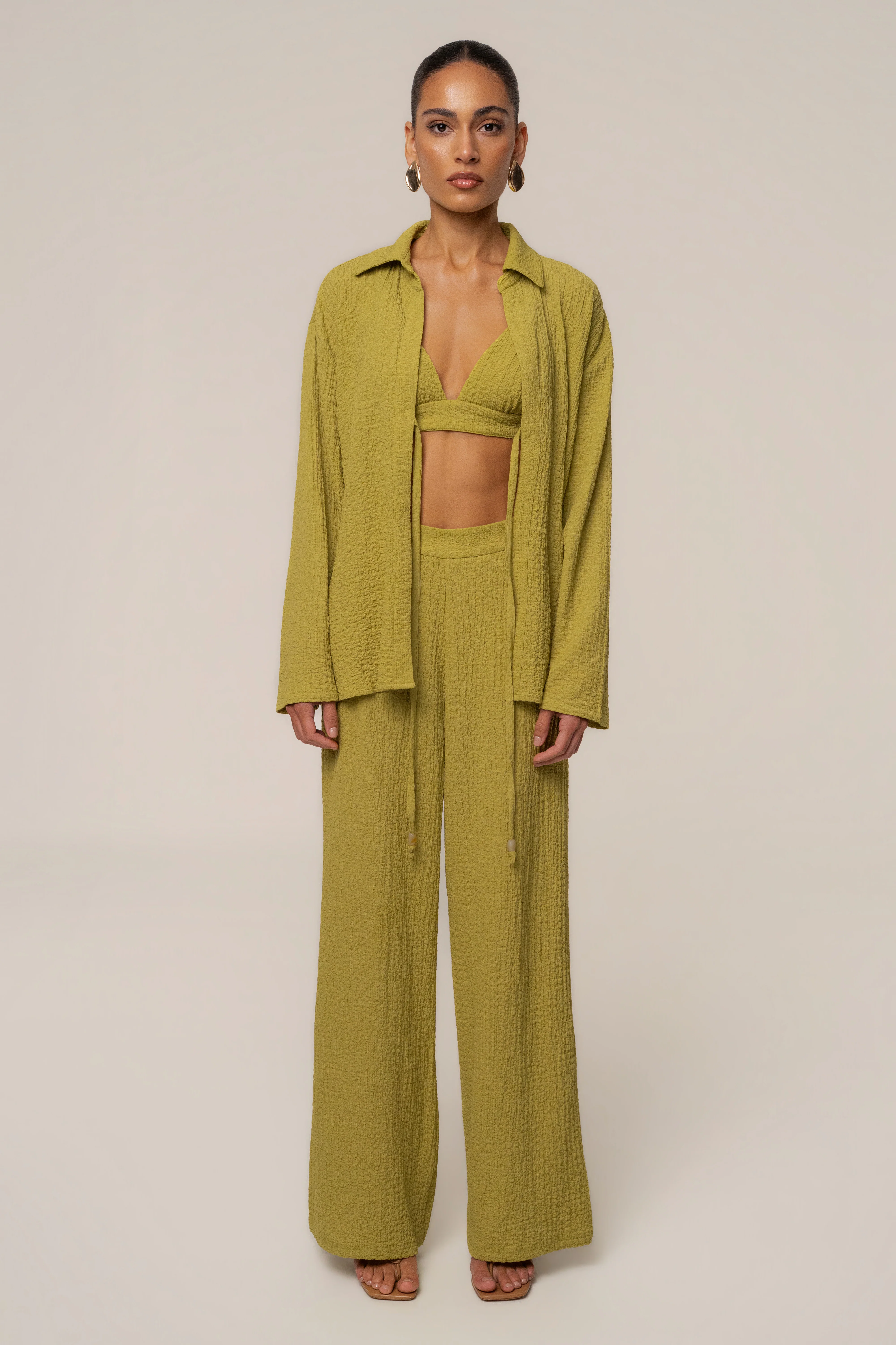 Lime Unwind Tie-Front Blouse
