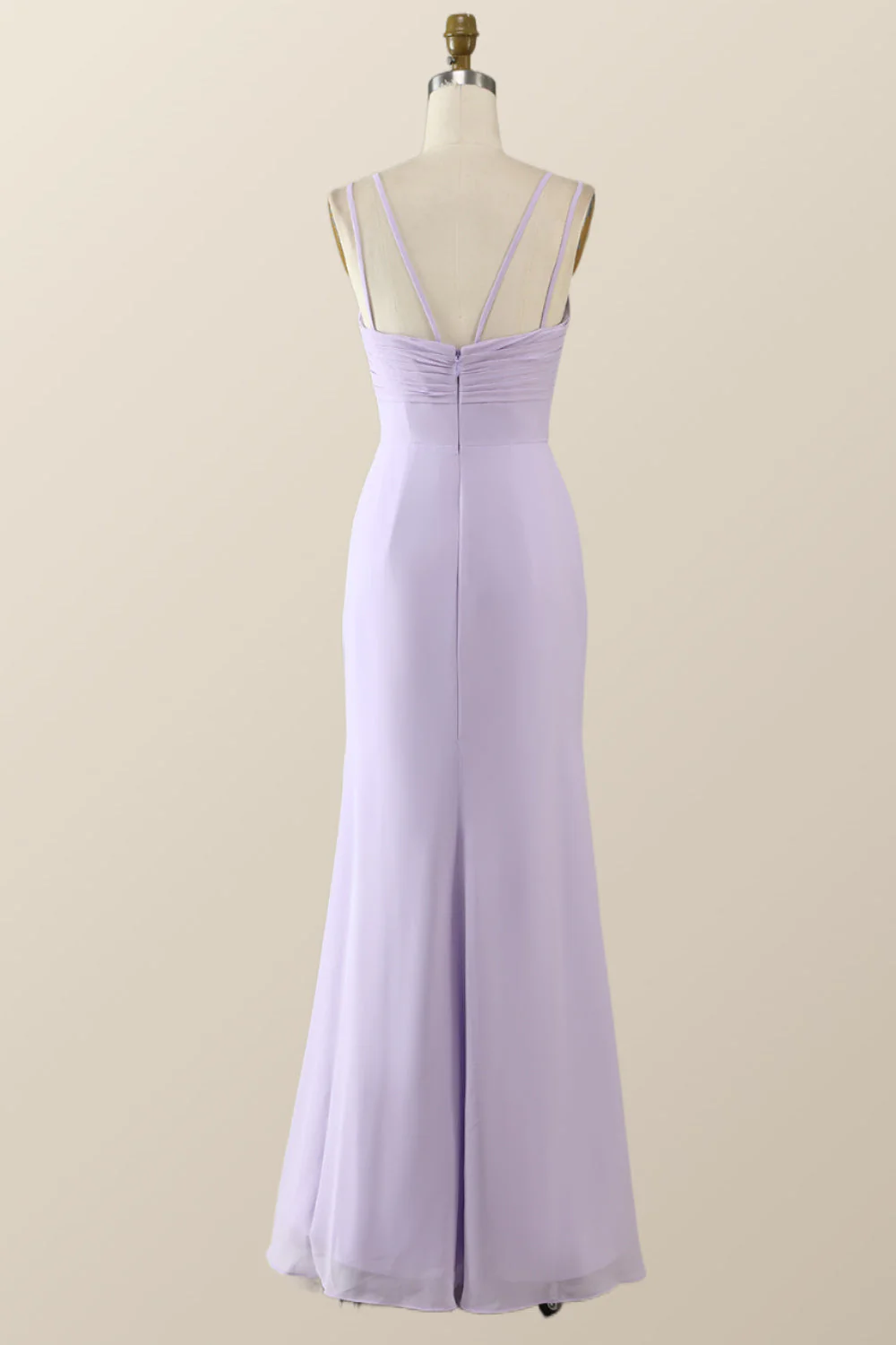 Scoop Lavender Chiffon Pleated Long Bridesmaid Dress
