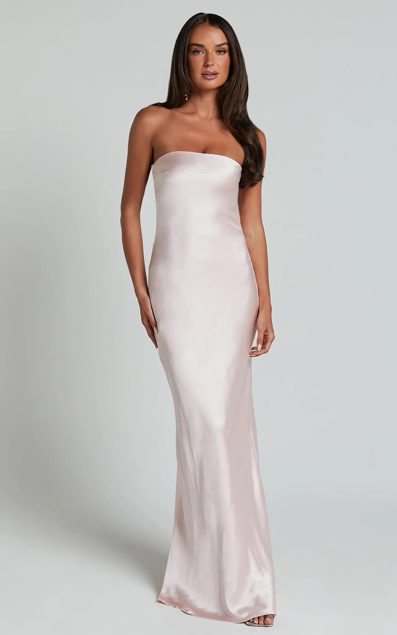 Charlita Maxi Dress - Strapless Cowl Back Satin Dress in Pale Pink