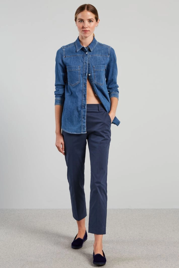 Cotton satin trousers - BLUE