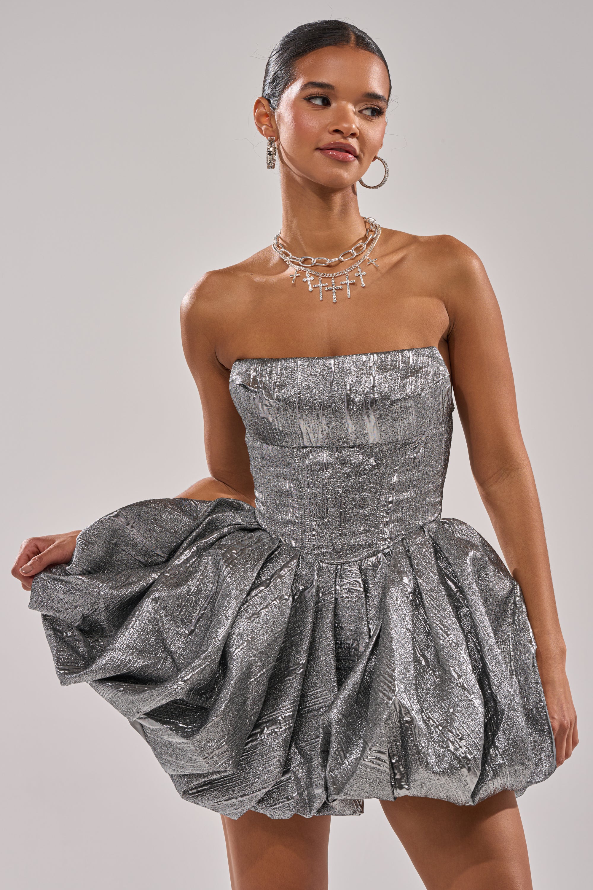 Star Of The Night Silver Mini Dress