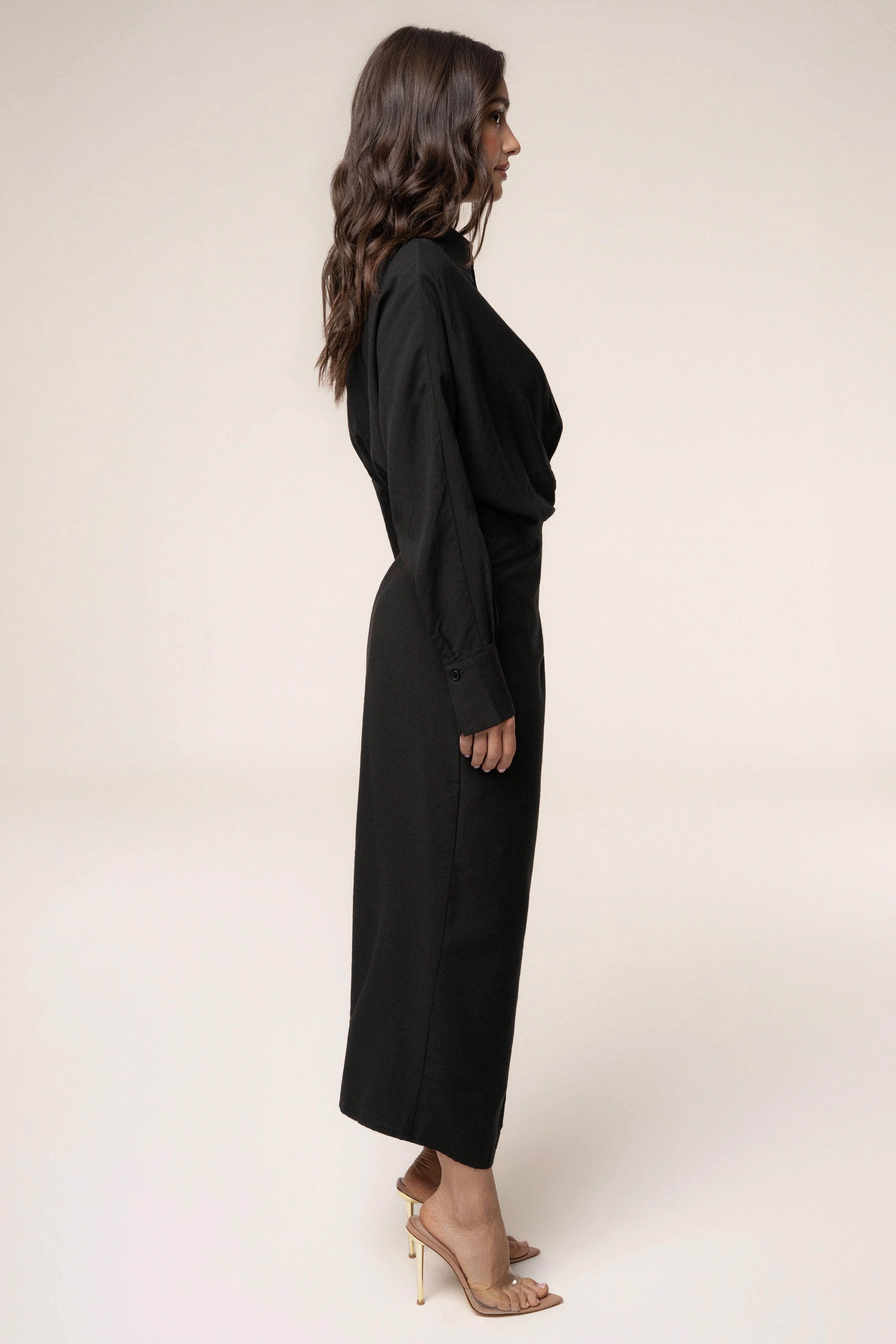 Black Skyline Wrap Midi Dress