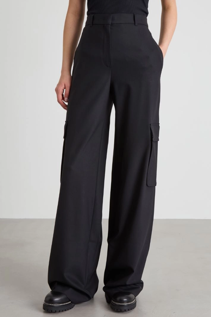 Wool cargo trousers - BLACK