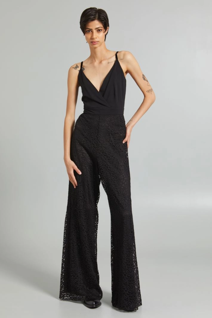 Lace stretch-jersey jumpsuit - BLACK