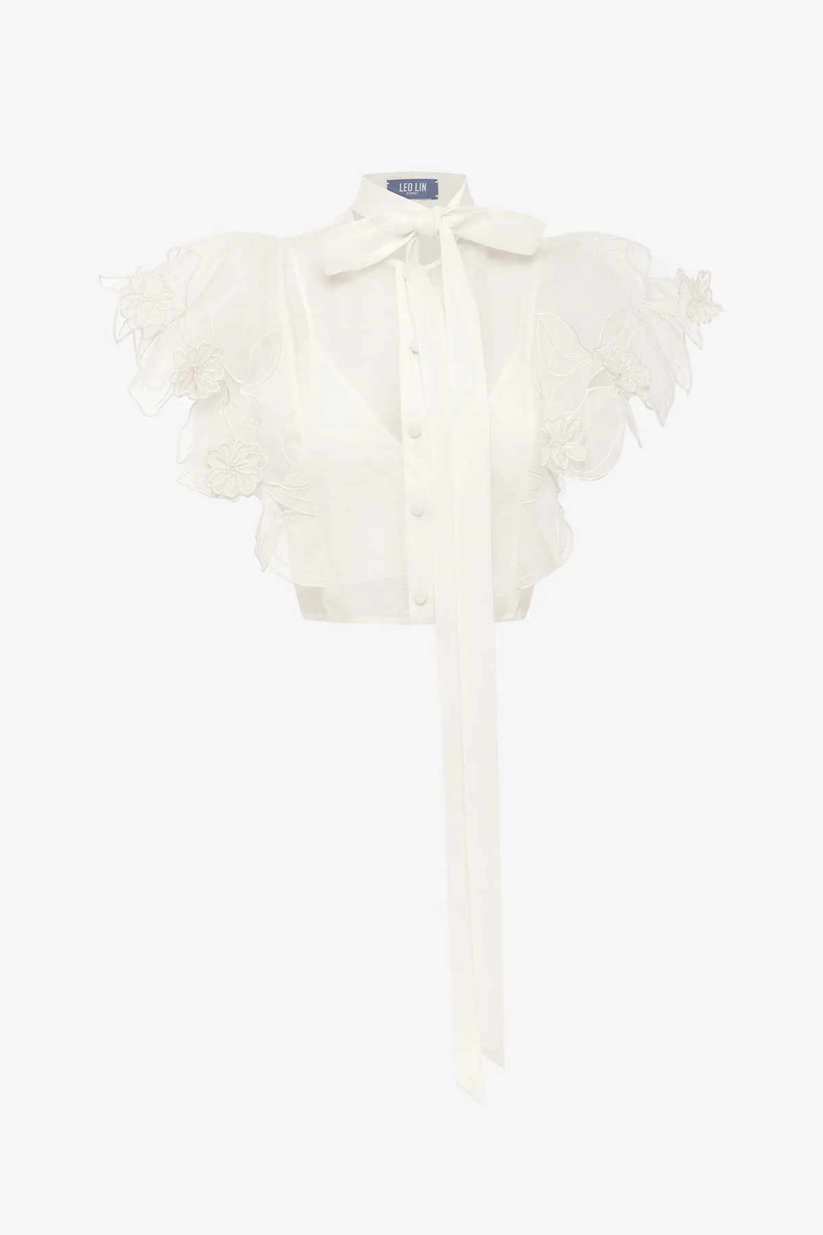 Jasmine Appliqué Flutter Sleeve Top - Snow