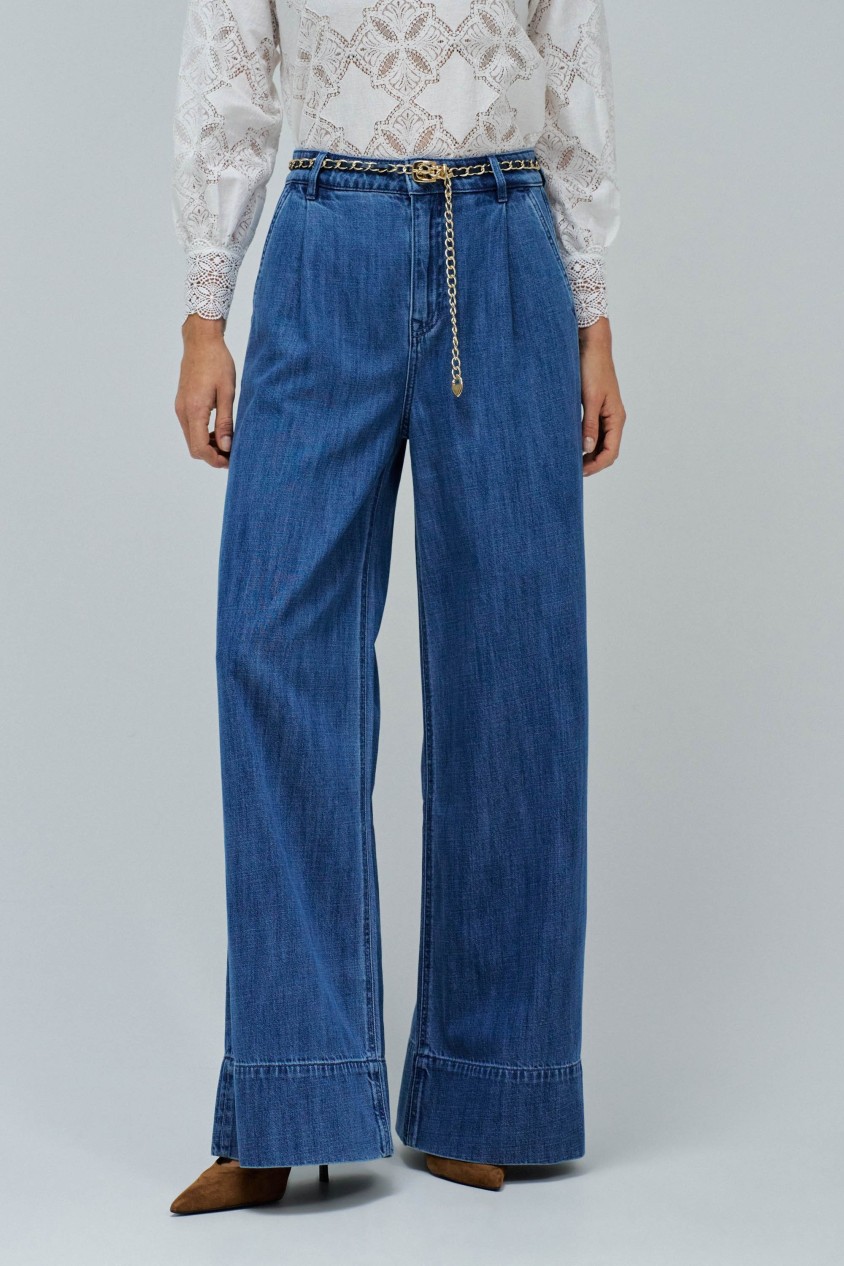 PALAZZO TROUSERS IN LIGHTDENIM